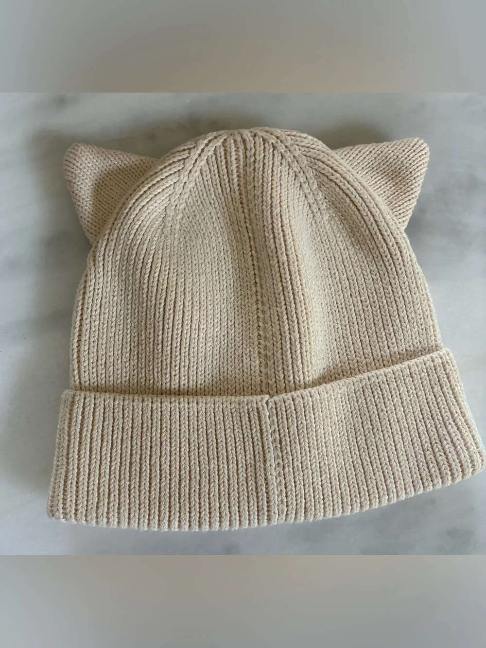 Baby Gap Cream Knit Cat-Ear Beanie with Heart Whisker Detail